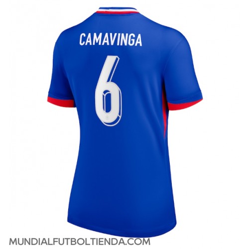 Camiseta Francia Eduardo Camavinga #6 Primera Equipación Replica Eurocopa 2024 para mujer mangas cortas